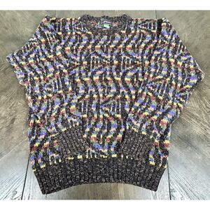 Vtg A.J. Tremont Silk Blend Knit Pullover Sweater Size L Geometric Multicolor